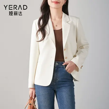 娅丽达高级感通勤白色西装外套女2024春季新款设计感休闲短款西服商品大图