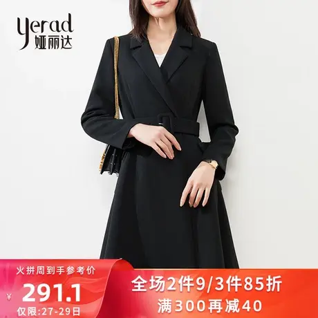 娅丽达女装翻领西装外套女2021年秋款复古港味韩版收腰修身中长款图片